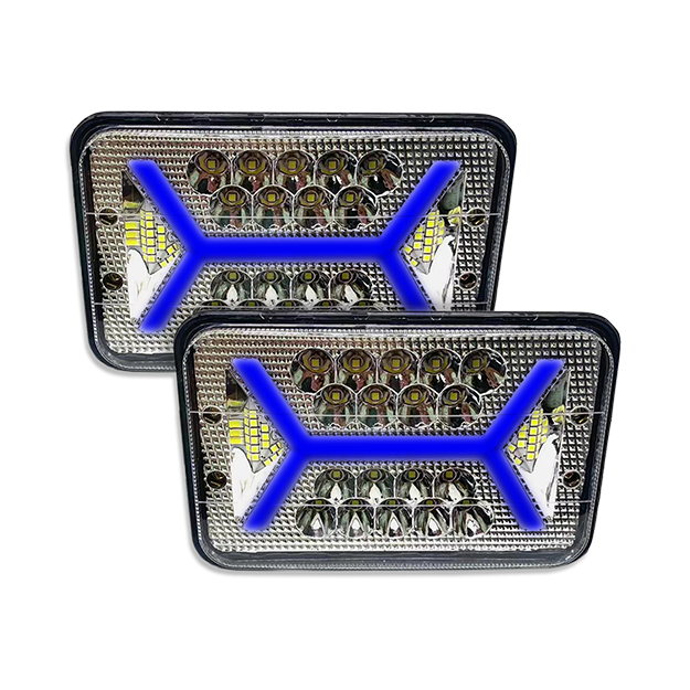 #2 UNIDAD H4656 18 LEDS BLANCO C/ CUARTO TIPO X AZUL FIJO/ESTROBO 12/24V