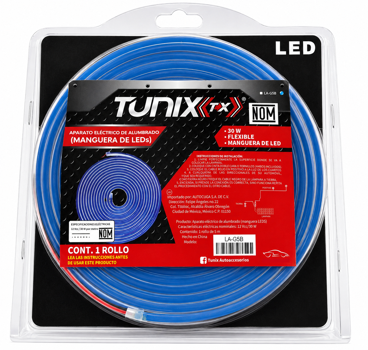 TIRA LED T/MANGUERA 5M AZUL 12V TUNIX