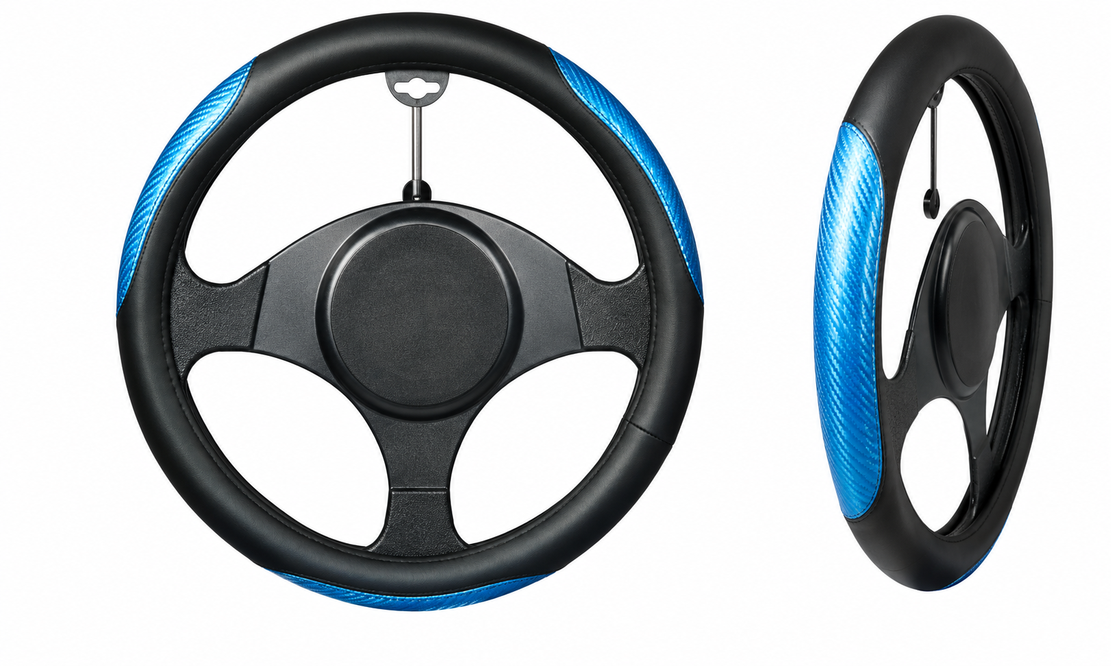 FUNDA DE VOLANTE 38CM PIEL NEGRO/AZUL FIBRA DE CARBONO