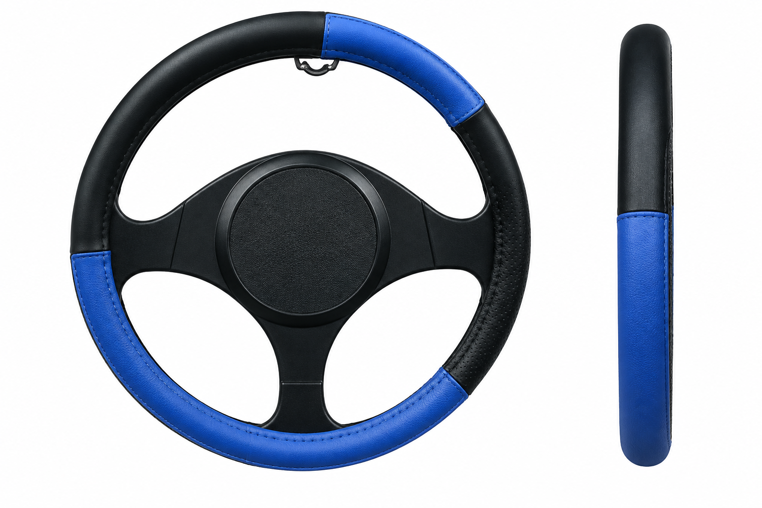 FUNDA DE VOLANTE 38CM VINIPIEL NEGRO/AZUL FILO CROMO