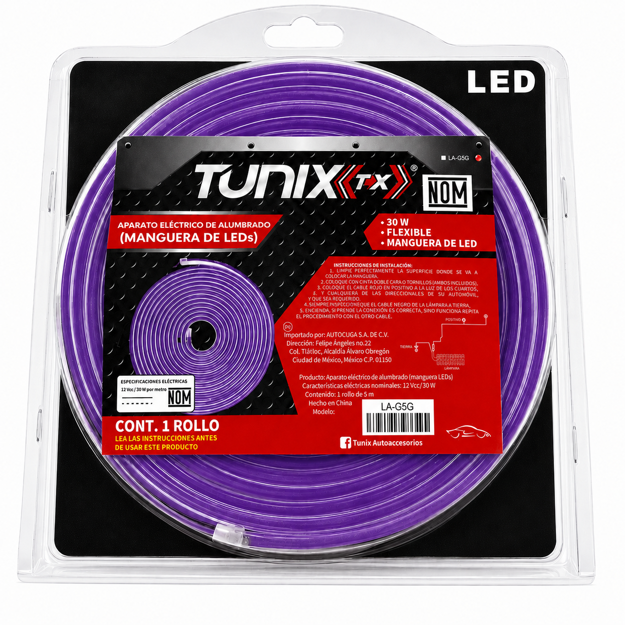 TIRA LED T/MANGUERA 5M MORADO 12V TUNIX