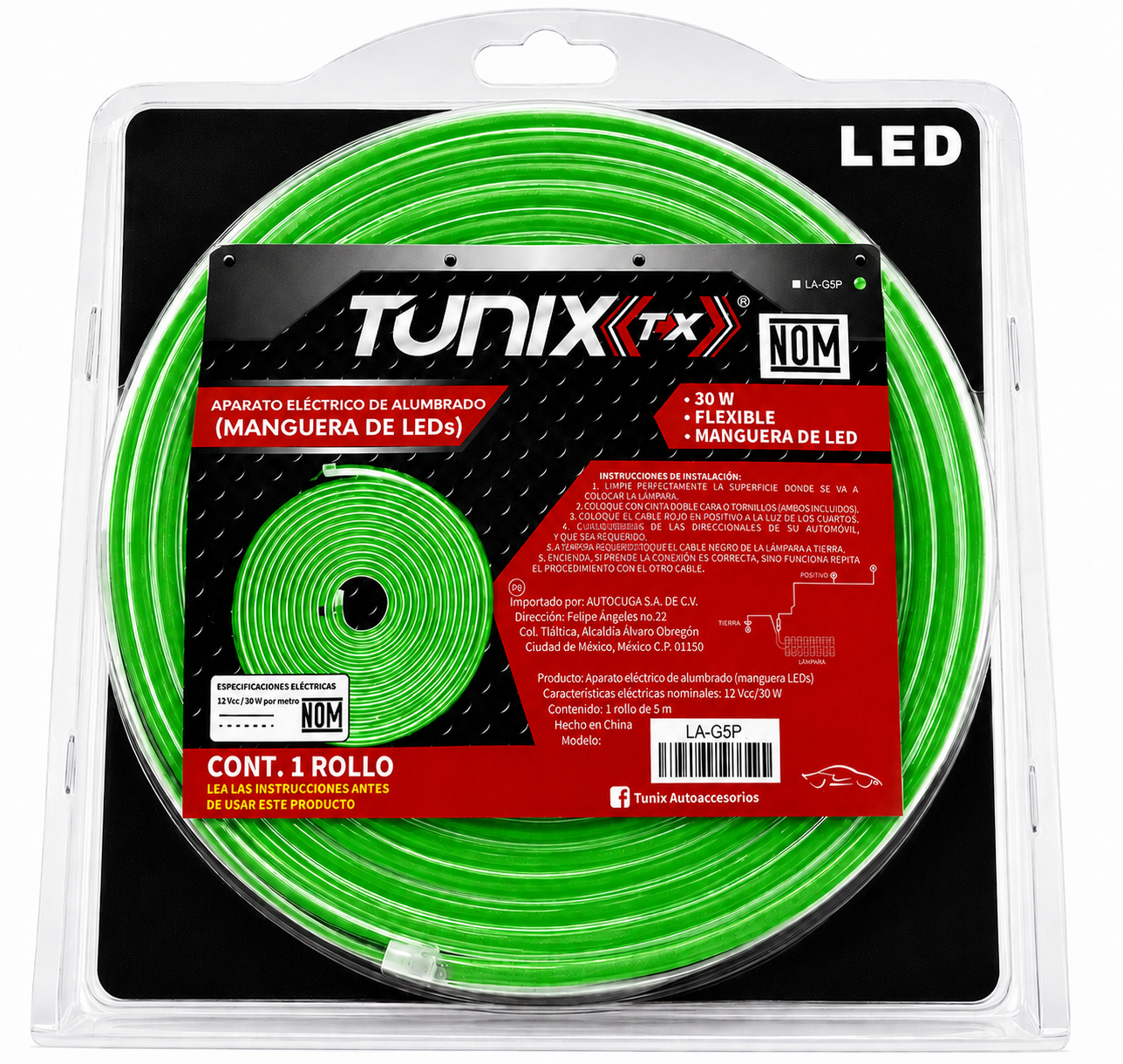 TIRA LED T/MANGUERA 5M VERDE 12V TUNIX