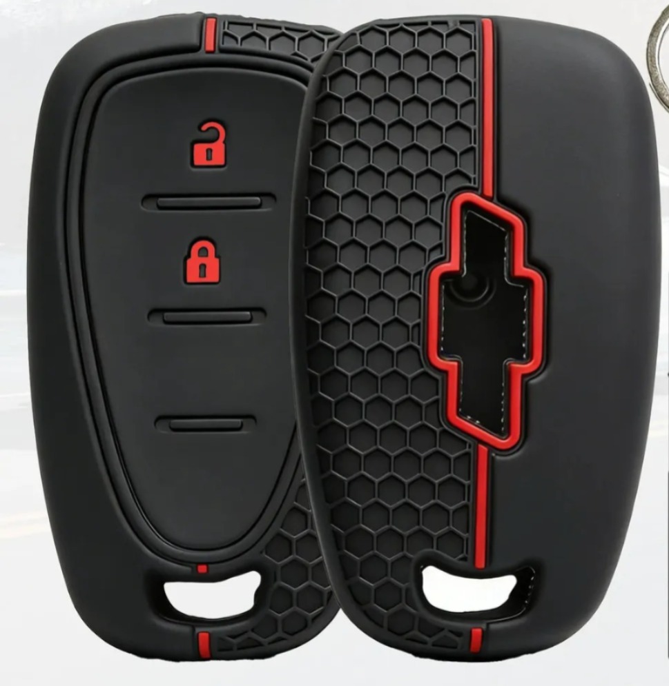 FUNDA DE LLAVE SILICON CHEVROLE NEGRA/ROJO ONIX EQUINOX CRUZE SPARK SONIC CAMARO TRAX MALIBU BLAZER TRAVERSE