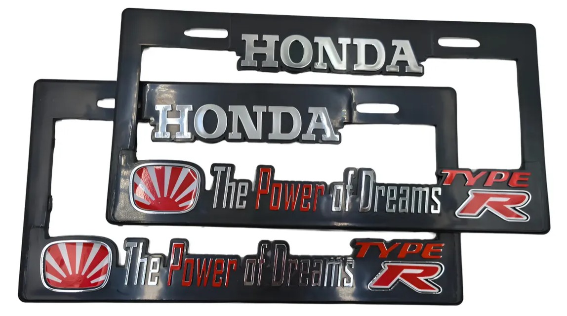 PORTAPLACA DE PLASTICO C/NOMBRE MARCO ANCHO HONDA THE POWER OF DREAMS TYPE R