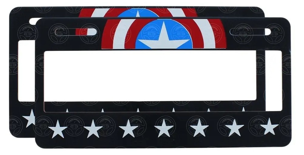 PORTAPLACA DE PLATICO C/ DISE?O MARCO ANCHO CAPITAN AMERICA